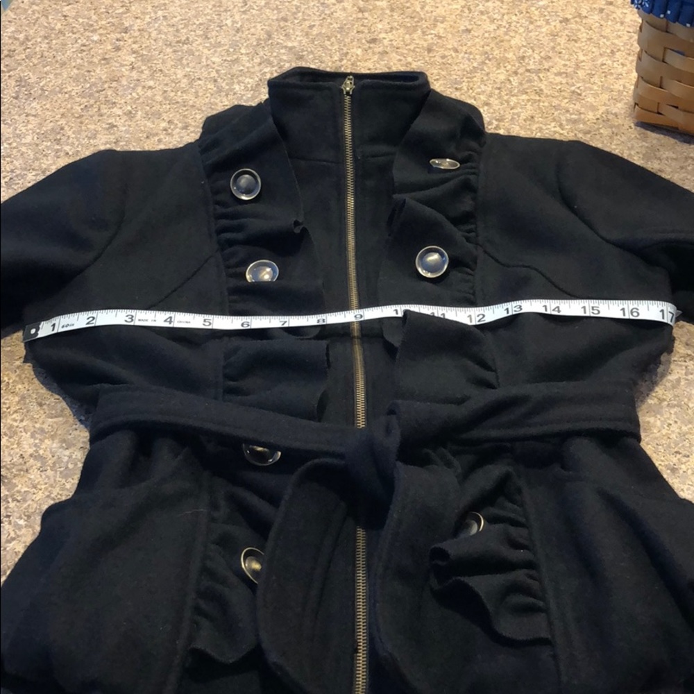 Grass collection black coat with belt Medium Runs Smaller Possibly Juniors Size? - Picture 7 of 8